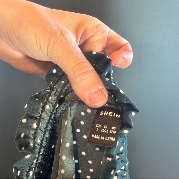 Green & White Long Sleeve High Neck Polka Dot Dress Size Large - Picture 12 of 12